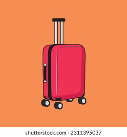 Travel trolley bag illustration, red travel trolley bag isolated