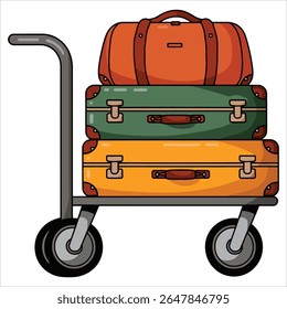travel trolley with suitcases vector. Vintage luggage set for transportation themes.