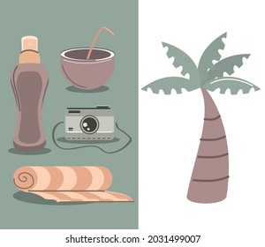 travel tropical palm camera and cocktail