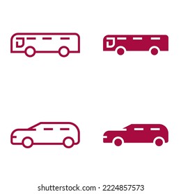 travel truck and car vehicle icon, style line art. flat design. color burgundy