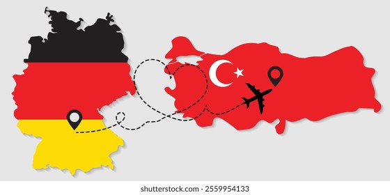 Travel to Turkey by airplane from Germany concept. I love Turkey vector illustration