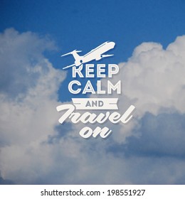 Travel type design with clouds background