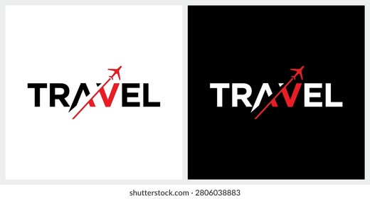 Travel typography lettering word mark logo, plane for aircraft airplane aviation logo design 