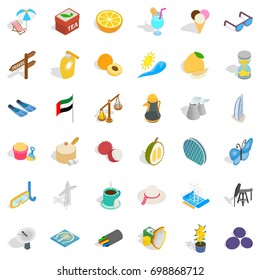 Travel in uae icons set. Isometric style of 36 travel in uae vector icons for web isolated on white background