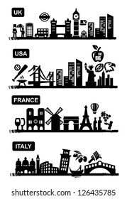 travel of UK, USA, France and Italy icon