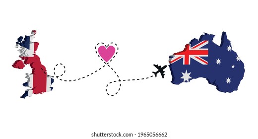 Travel from United Kingdom to Australia by passenger plane. Airplane route. Freedom to travel. I love traveling by plane.