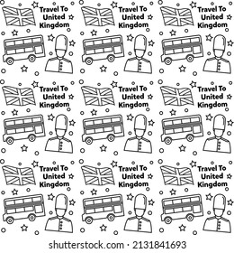 Travel to United Kingdom doodle seamless pattern vector design. Bus, Map and Flag are identic icons with UK