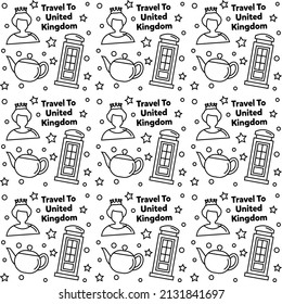 Travel to United Kingdom doodle seamless pattern vector design. Bus, Map and Flag are identic icons with UK