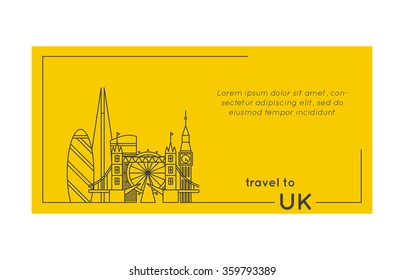 travel to united kingdom quote style postcard. line flat modern vector illustration