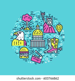 Travel to United States vector illustration in line style