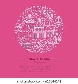 Travel to United States vector illustration in line style