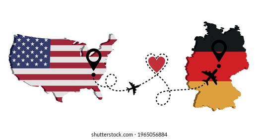 Travel from Usa to Germany by passenger plane. Airplane route. Freedom to travel. I love traveling by plane.