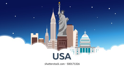 Travel to USA, New York Poster. Statue of Liberty. Vector illustration