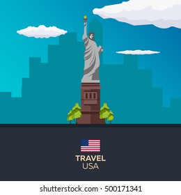 Travel to USA, New York Poster. Statue of Liberty. Vector illustration