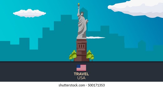 Travel to USA, New York Poster. Statue of Liberty. Vector illustration