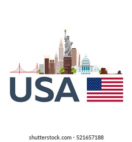 Travel to USA, New York skyline. Statue of Liberty. Vector illustration