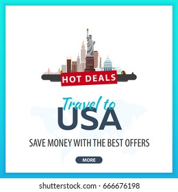 Travel to USA. Travel Template Banners for Social Media. Hot Deals. Best Offers