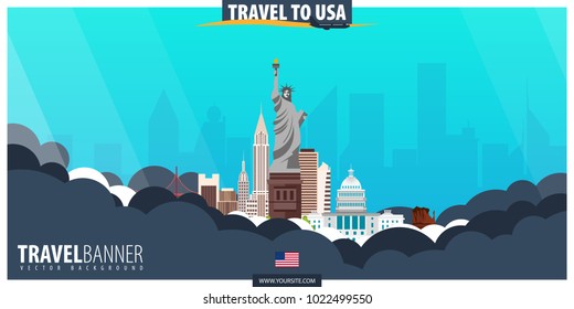 Travel to USA. Travel and Tourism poster. Vector flat illustration