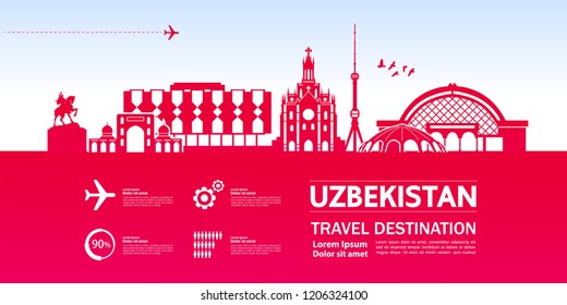 Travel To Uzbekistan vector illustration.