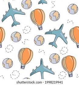 Travel vacation adventure summer sea seamless pattern, Pattern Swatches, vector, Endless texture can be used for wallpaper, pattern fills, web page,background,surface