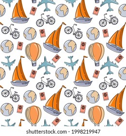 Travel vacation adventure summer sea seamless pattern, Pattern Swatches, vector, Endless texture can be used for wallpaper, pattern fills, web page,background,surface