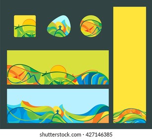 Travel & vacation - banners and buttons set.  Latin America landscapes, vector template for web, print.