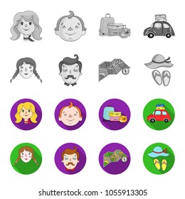 Travel, vacation, camping, map .Family holiday set collection icons in monochrome,flat style vector symbol stock illustration web.