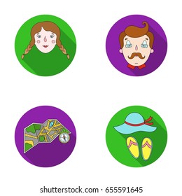 Travel, vacation, camping, map .Family holiday set collection icons in flat style vector symbol stock illustration web.