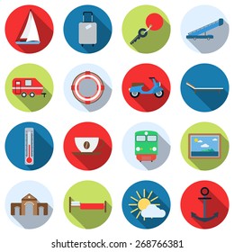 Travel and vacation colorful vector icons. Flat design style elements collection.