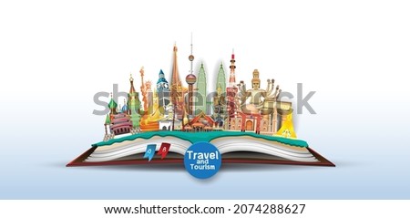 Travel and vacation concept with famous landmarks,Travel to World.  of famous landmarks of the world. Concept website template. Vector illustration. paper art eps 10