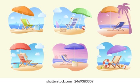 Travel and vacation concept. Set of beach umbrella and chair set