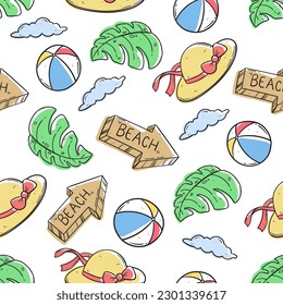travel or vacation doodle elements in seamless pattern