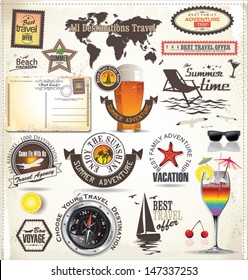 Travel and vacation emblems, symbols and labels