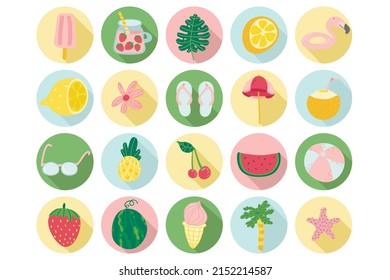 Travel and Vacation Flat Design Icon Set. Collection of tourism and vacation vector symbols in circle. Highlight bright temlate. Social media.