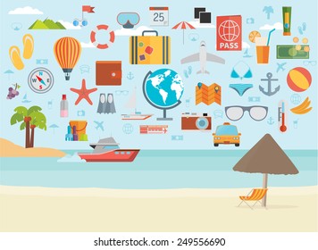 Travel vacation flat design set. Vector concept illustration. Travel banner.