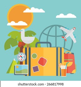 Travel vacation flat design set. Vector concept illustration. Travel banner.