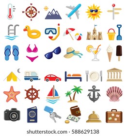 Travel and vacation icon collection - color vector illustration
