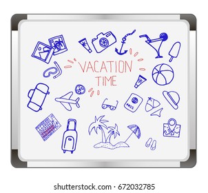 Travel and vacation icon collection on flip chart background. vector illustration