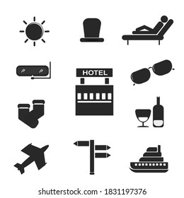 Travel and vacation icon collection - vector silhouette illustration