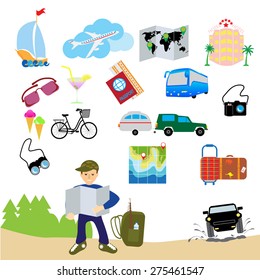 Travel and vacation icon collection - vector silhouette illustration