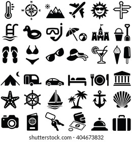 Travel and vacation icon collection - vector silhouette illustration