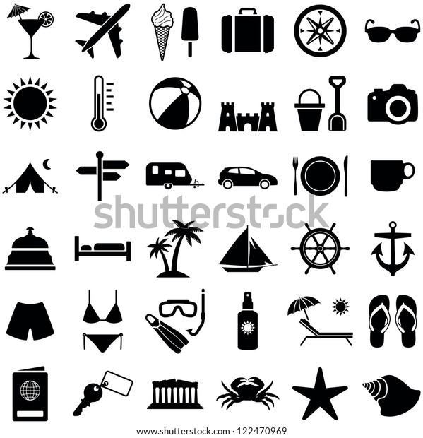 Travel and vacation icon collection - vector\
silhouette illustration