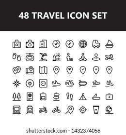 Travel vacation icon set vector isolated with black outline style 