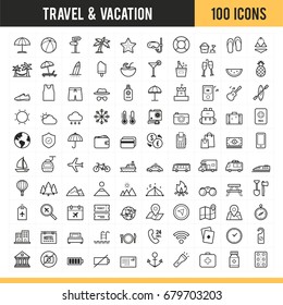 Travel and vacation icon set. Vector illustration.