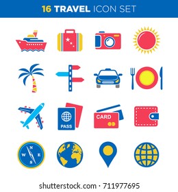 Travel and vacation icon set vector illustration