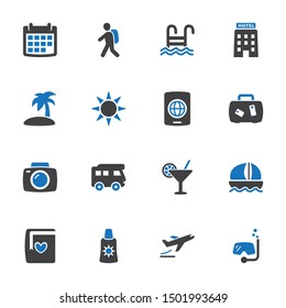 Travel & Vacation Icons In Blue Gray Color - Set 1