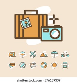 Travel and vacation icons set