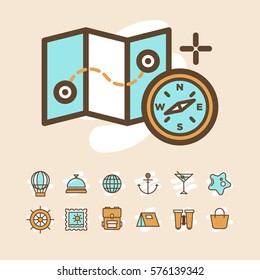 Travel and vacation icons set
