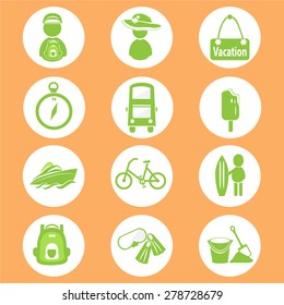 Travel and vacation Icons set green vector illustration