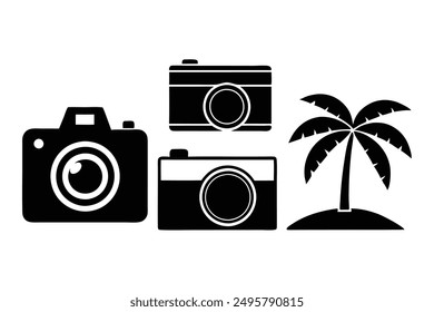 Travel and Vacation Icons: Suitcases, Passports, Airplane, Camera, and Tickets Vector Illustration for Printable Graphics Design